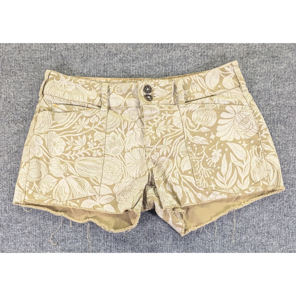 Pilcro Bloomingprint Floral Khaki Raw Hem Shorts Size 27 Anthropologie Low Rise